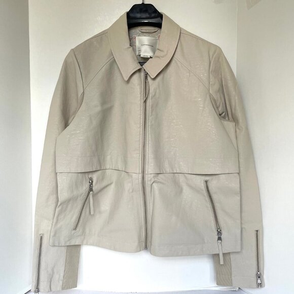 Anthropologie Anorak Jacket Crop Womens Extra Large Ivory Faux Leather Back Knit - Picture 2 of 11